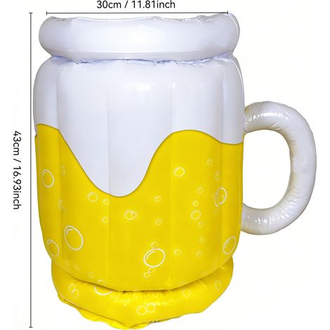 Seau à glace gonflable forme chope à bière jaune 44x32 cm en PVC 0,25 mm, glacière gonflable piscine été bar restaurant, lot de 1 (1/3)