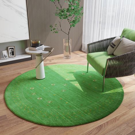 Tapis Loribaft tissé Tapis LuxeWeave - Tapis en laine  - 200x200cm, Round - 100% Laine vierge - Tissé main - Vert