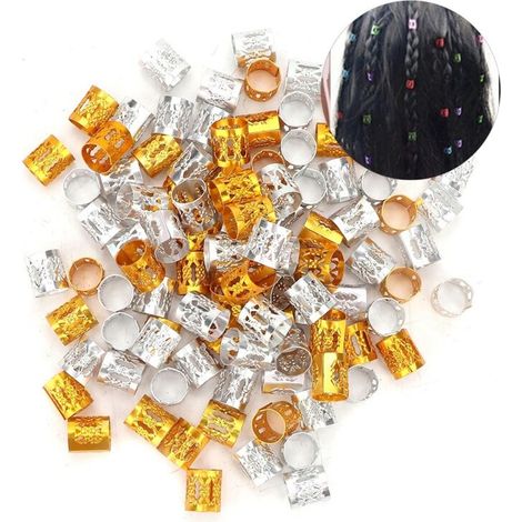 100 verstellbare Rastafari-Zopfperlen, Haar- und Perückenschmuck, dekorativer Schmuck in Gold und Silber (1/5)