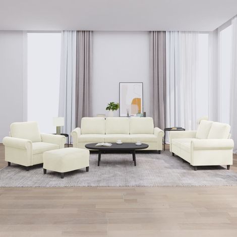4-tlg. Sofagarnitur mit Kissen Creme Samt