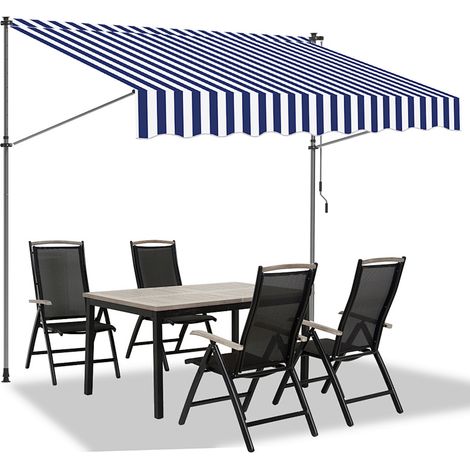 Jiubiaz Tenda da balcone blu e bianca, 300x120 cm, regolabile, protezione UV, per esterni