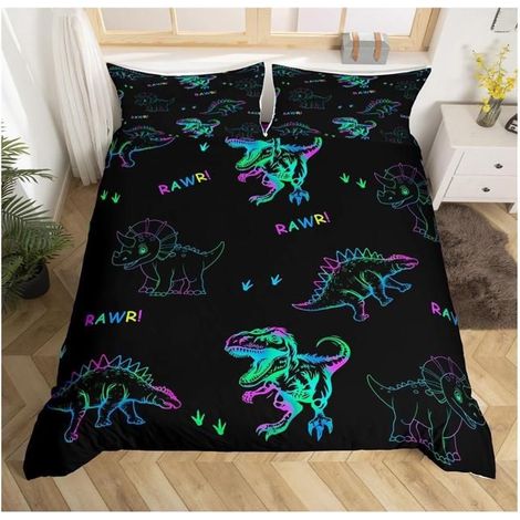 Dinosaure de Dessin Animé Housse de Couette pour Chambre d'enfant 2 Personne 200x200 cm Dinosaure Parure de Lit en Microfibre- WZR (1/4)