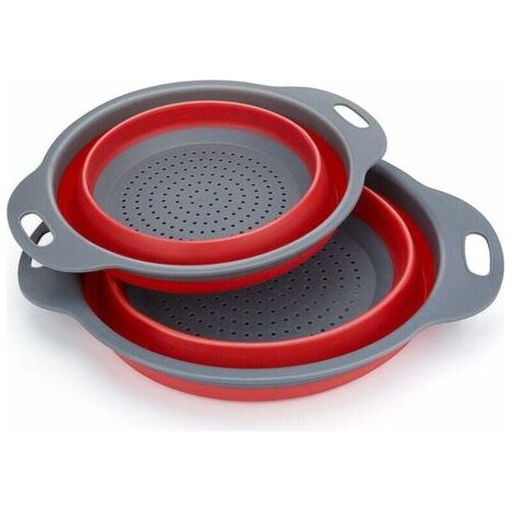 QORVA-Pliable SiliCône, Pliable Passoire Pliante Cuisine Fruit Basket Panier de Filtre Collapsible Colander Set pour La Cuisine Usage dômestique (Rouge)-Fei Yu