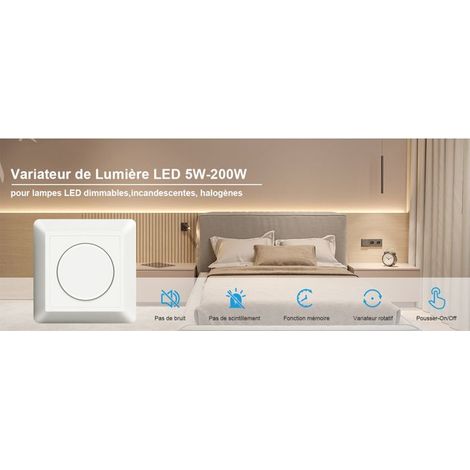 Variateur LED dimmable – Gradation silencieuse 0-100 % – Compatible LED, incandescence, halogène (1/5)