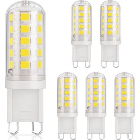 Ampoule LED G9, 3W équivalent 30W halogène, Blanc froid 6000K, 410lm, CRI 85, Non-dimmable, 230V, Économie d'énergie, Base en céramique, Culot G9 Standard, 6 Pièces [Classe énergétique D] (1/4)