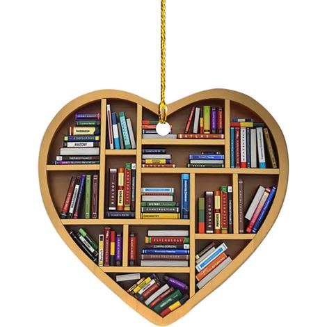 Pendentif En Acrylique Forme De Coeur Avec Étagère À Livres - Décoration Murale Ou Arbre De Noël - 1 Pièce (1/5)