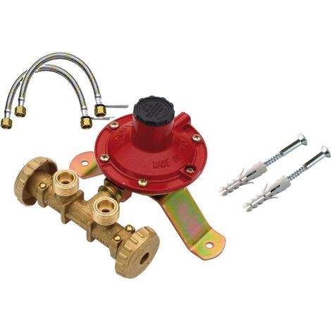 MINI CENTRALINA CON FLESSIBILI ATTACCO 2 BOMBOLE GPL CON REGOLATORE DA 4 KG