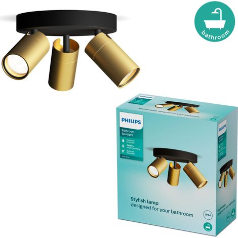 Philips Plafón de techo redondo con 3 Focos de techo para baños IDRIS 3xGU10 (No incl) Dorado y Negro, ClickFix (1/5)
