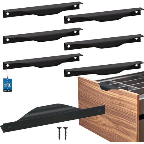 KOTARBAU® Modern Edge Möbelgriffe, Aluminium, Mattschwarz, 160/180 mm, 6er-Set