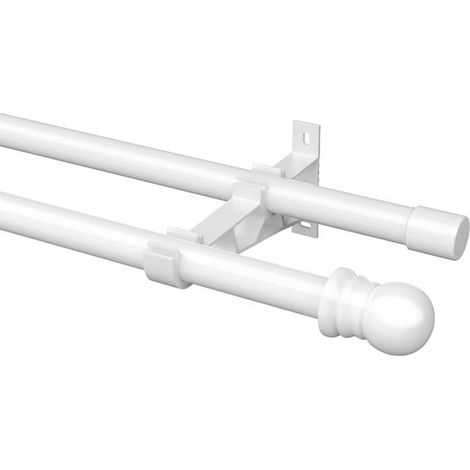 Tringle à rideaux double - 1 ensemble - Acier inoxydable blanc - Extensible de 76 à 113 cm - Diamètre 2,54 cm (1/4)