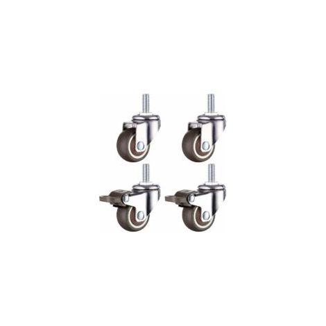 Bardusch-Roulette pivotante robuste avec axe fileté M10 pour diables, établis, roulettes de meubles, 50 mm (2 pouces), diamètre du filetage : 10 mm, longueur : 25 mm, 2 roulettes avec frein + 2 roulet