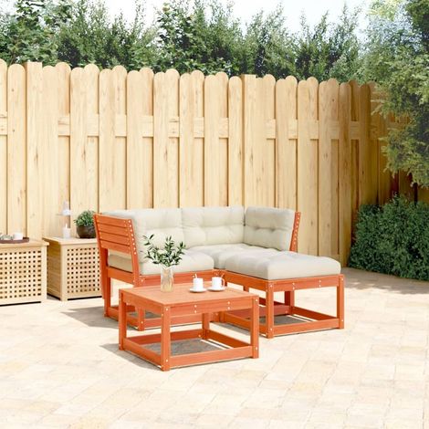 3-tlg. Garten-Sofagarnitur mit Kissen Wachsbraun Kiefernholz vidaXL