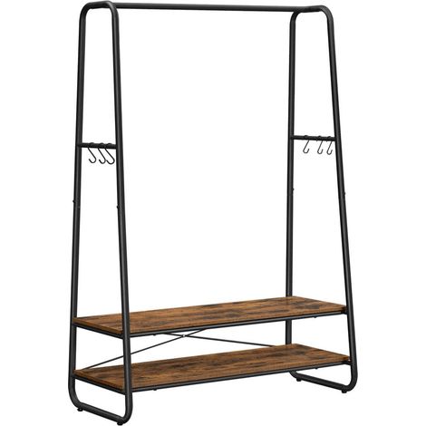 Appendiabiti industriale 100 x 45 x 160 cm appendiabiti robusto con 2 ripiani 6 ganci struttura in acciaio per camera da letto stile industriale nero 120006991