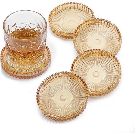 Set De Sous-Verres En Verre Trempé - Rond - 10,2 cm De Diamètre - Pour Tasses Et Gobelets - Idéal Cuisine Bureau Salon Jardin - Lot De 5 (1/5)