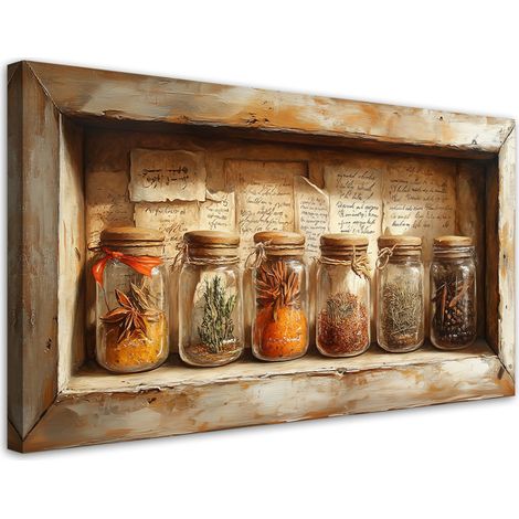 Tableau déco Herbes Épices Vintage 100x50 (1/5)