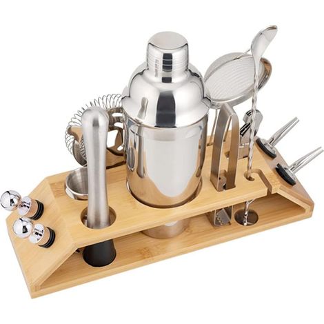 13Pcs Cocktail Shaker Set Barman Kit 550Ml en Acier Inoxydable Martini Shaker Cuillère À Mélange Pilon Pinces À Glace Bouchon Mesure Jigger Liqueur Verseurs Bar Accessoires