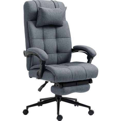 Sedia da Ufficio Ergonomica Reclinabile, Sedia Direzionale con Schiena Alta, Poltrona Ufficio con Poggiatesta e Poggiapiedi Estraibile, 66x76x112-120cm, Grigio