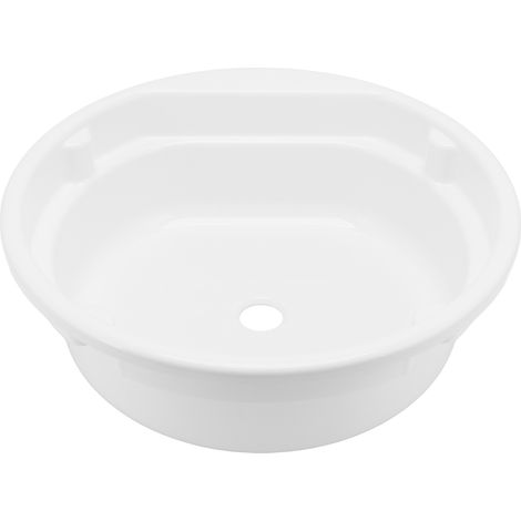Lavabo vasque rond blanc en acrylique de grande capacité pour camping-car, caravane ou yacht, 430 x 140 mm, idéal pour le lavage des mains. (1/5)