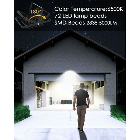 Memkey – Projecteur à détecteur de mouvement 50W – Étanche IP66 – Lumière blanche froide 6500K – Capteur PIR 180° pour éclairage extérieur (1/3)