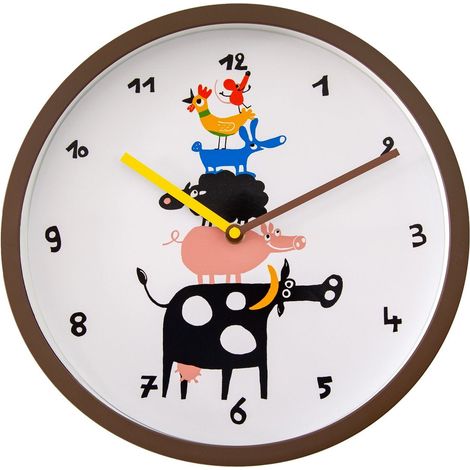 Horloge Murale pour Chambre d'Enfant Motif Animaux de la Ferme en Plastique Marron Blanc 30 cm - PANGIVO (1/5)