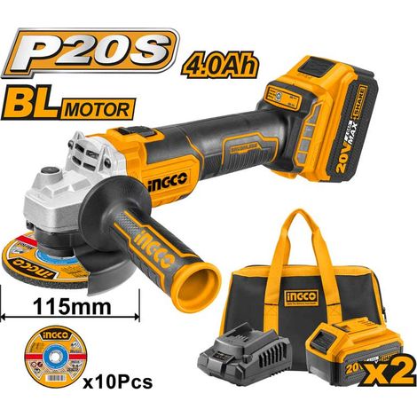 SMERIGLIATRICE ANGOLARE 115MM AL LITIO 20V CON 2BATT+BORSA