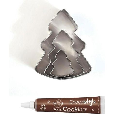 Stylo chocolat + 3 mini emporte-pièces inox Sapins