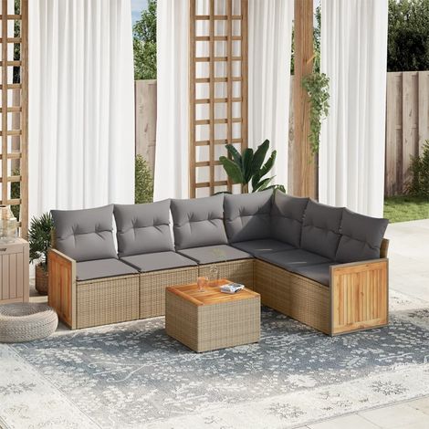 Set sofás de jardín 7 piezas y cojines ratán sintético beige vidaXL (1/5)
