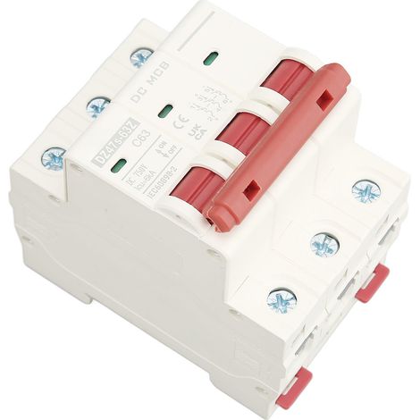 Disjoncteur 3 pôles 63A pour rail DIN, protection court-circuit 6000A, tension continue 750V (1/5)