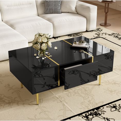 Mesa centro con cajones negro brillo dorado OKMYHOME (1/5)