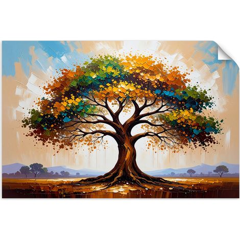 Poster autocollant Arbre de vie coloré dans le paysage 130x90 (1/3)