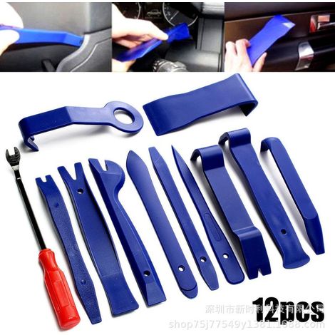 Kit d'outils de modification audio pour voiture en 12 pièces, kit combiné de tournevis et de bascule bleus, démontage intérieur du lecteur DVD. (1/2)