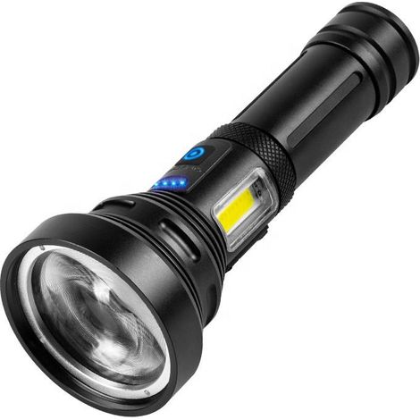 Lampe Torche LED Ultra Puissante, Feu latéral rouge avertissement LED lampe de poche forte lumière Batterie USB Rechargeable, Étanche, , pour Camping, Randonnée, D'urgence (pile non incluse)