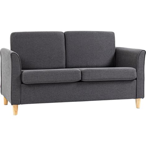Compact Loveseat Sofa, Modern 2 Seater Sofa for Living Room with Wood Legs Armrests, Dark Grey (1/5)