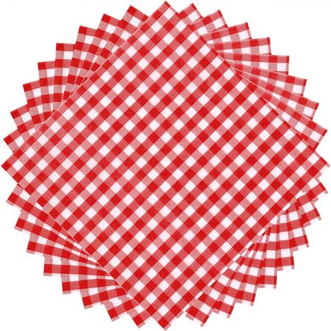 100 Blatt karierte Papierservietten, Einweg-Papierservietten mit Karomuster, 32,8 x 32,8 cm, 3-lagige Servietten für Picknicks, Grillfeste, Geburtstage, Weihnachten (Rot und Weiß) (1/5)