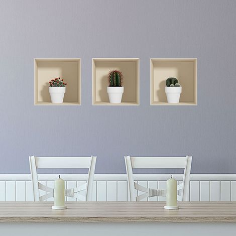 Sticker effet 3D Cactus en pot blanc 30 x 90 cm (1/5)