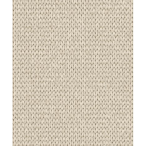 Papier peint effet maille tricot blanc ivoire