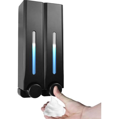 Dispensador de jabón de pared - Bomba de jabón - Funcionamiento higiénico - Juego de dos - 500 ml - Negro (1/5)