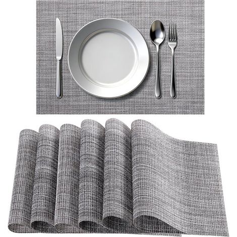 Manteles individuales, Manteles individuales de PVC antideslizantes, Resistentes calor hasta 80 °C, Fáciles limpiar, 30 x 45 cm, 6 unidades, Gris (1/5)