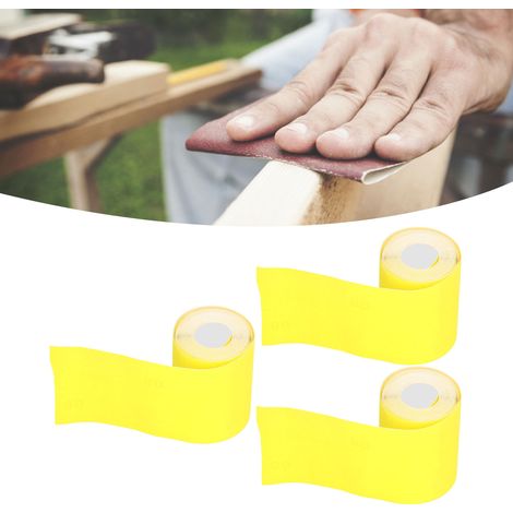 Rouleau de papier de verre grain 80, 3 pièces pour ponçage bois et polissage, papier abrasif oxyde d'aluminium jaune (1/5)
