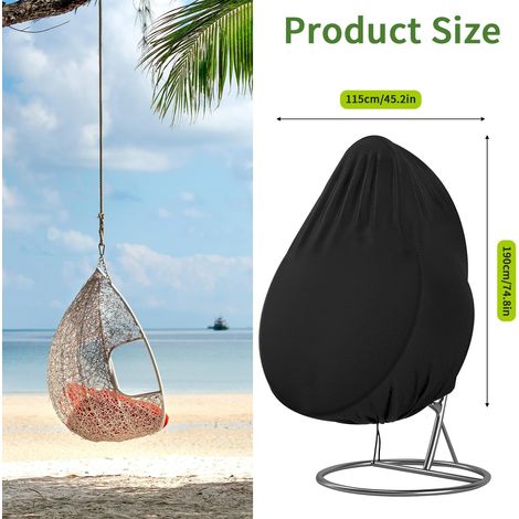 Schutzhülle für Hängesessel, 210D Oxford-Gewebe, mit Reißverschluss und Kordelzug, wasserdicht, winddicht, UV-beständig, für Hängekörbe und Hängesessel, 190 x 115 cm (schwarz) (1/4)