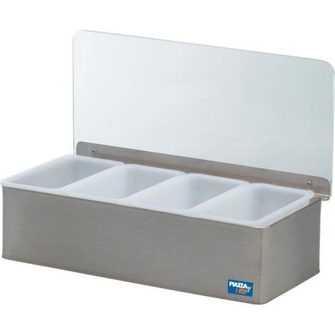 Piazza Portacondimenti con 4 Contenitori Rimovibili - Colore Grigio - in Acciaio Inox - Dimensione 30 x 14 x 9cm - Dispenser Portaspezie Per Tutti i Tipi di Cibo, Spezie, Condimenti