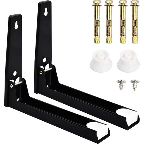 2 Pièces Support Mural Micro Onde,Etagere Micro Ondes en Acier Inoxydable,Support Mural pour Micro Ondes,Universel Support pour Porte-Micro-Ondes, Etagere Murale pour Four à Micro-Ondes, Noir (1/5)