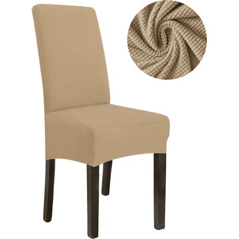 Stuhlbezug, dicker Jacquard, dunkelbeige/kamelfarben, Größe L, große hohe Rückenlehne (70 cm)