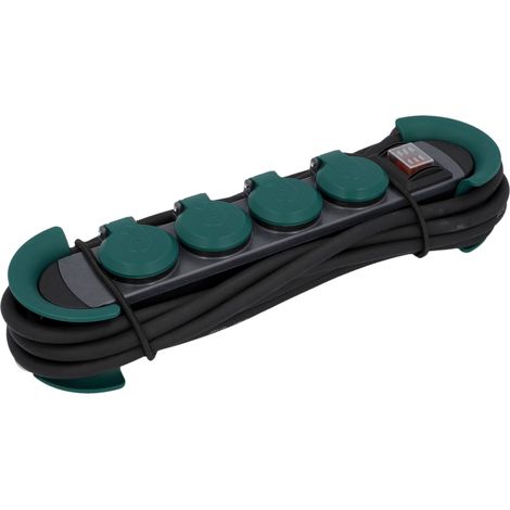 Multiprise avec 4 interrupteurs - IP44 - H07RN - 3 m - Noir et vert (1/5)