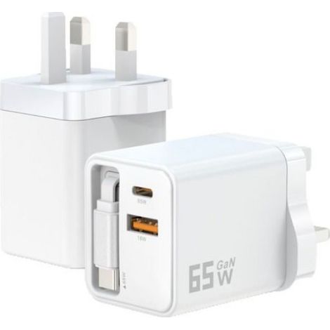 Cable rétractable en nitrure de gallium PD65W, chargeur à charge rapide de type C, chargeur multifonctionnel à cable rétracta(Y24) (1/5)