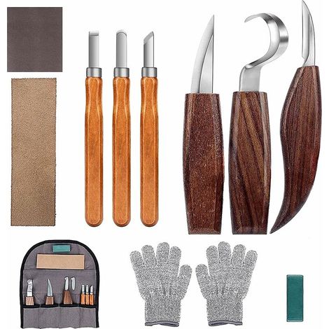 10pcs Outils Sculpture sur Bois, Kit Sculpture Bois avec 3 Ciseaux à Bois, 3 Couteau Sculpture Bois, Set Couteau à Tailler, Professionnel Outils Sculpture Bois pour Débutant Graveur Artiste Ama