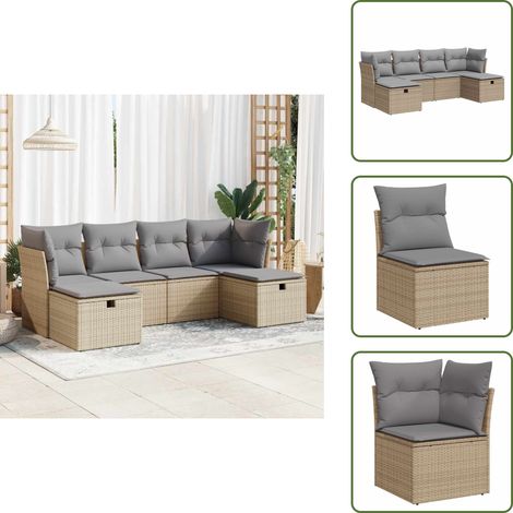 6-tlg. Garten-Sofagarnitur mit Kissen Beige Poly Rattan - Gartensofa Set - Garten Sofa Set - Outdoor Sofa Set - Garten Sofagarnitur (1/5)