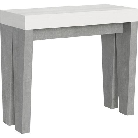 Console Extensible 90X40/196 Cm Spimbo Mix Small Plateau Frêne Blanc Structure Ciment