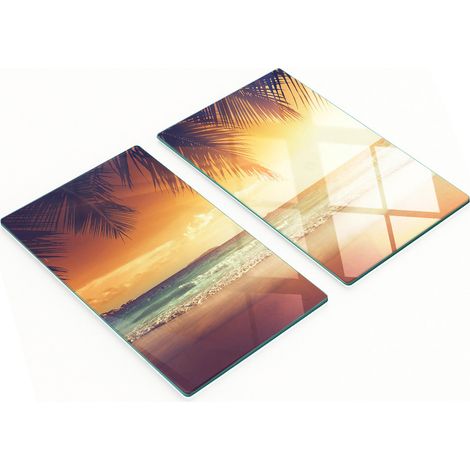 Tablas de cortar decorativas de cristal para cocina, dise帽o de playa tropical, 2x30x52 cm.