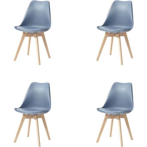Esszimmerstuhl 4er Set, Massivholzbeine, abnehmbares Kissen, blau (1/5)